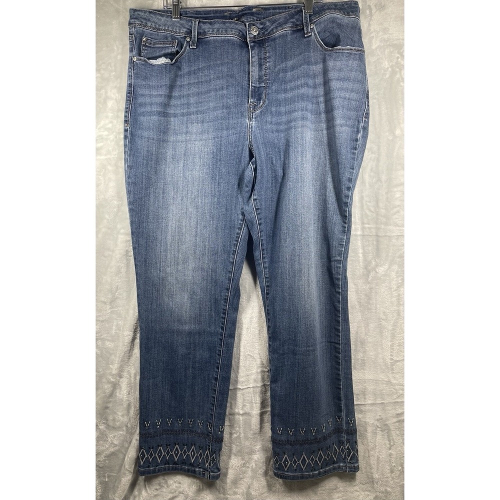 Seven7 Plus Size 24 Jeans Blue Embroidered Beaded  Straight Women's Pant